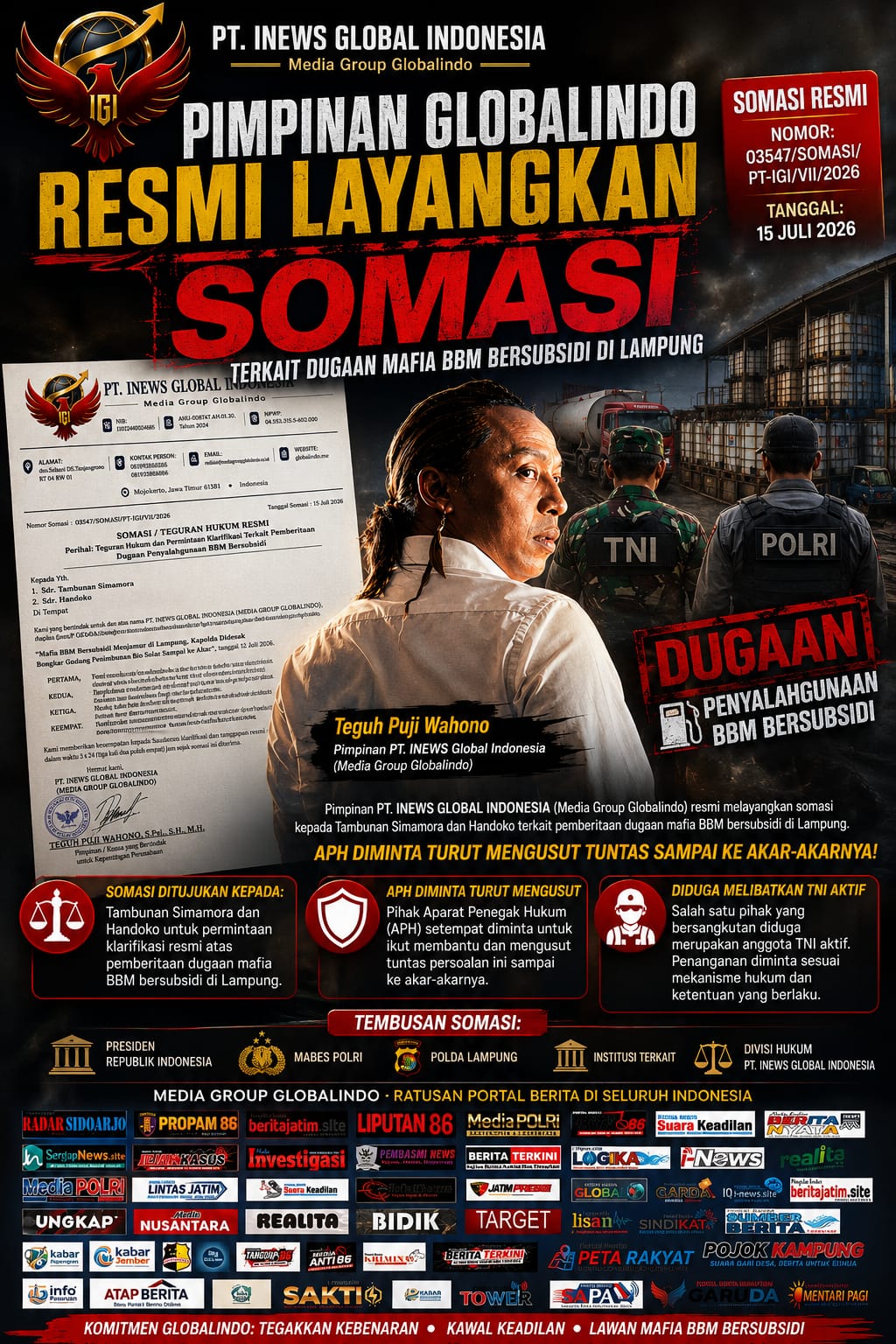 Media Group Globalindo Tegaskan Komitmen Keberimbangan dalam Sengketa Pemberitaan BBM Subsidi Lampung